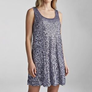 Metallic Sequin Shift Dress Sz M Disco Festival Y2K Glam Rave Lilac Gray Silver